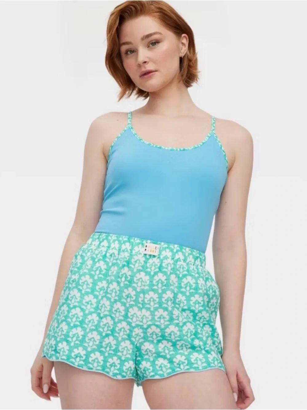 Roller Rabbit Teal and White Stamp Floral Poplin BoxerShorts Size XL
